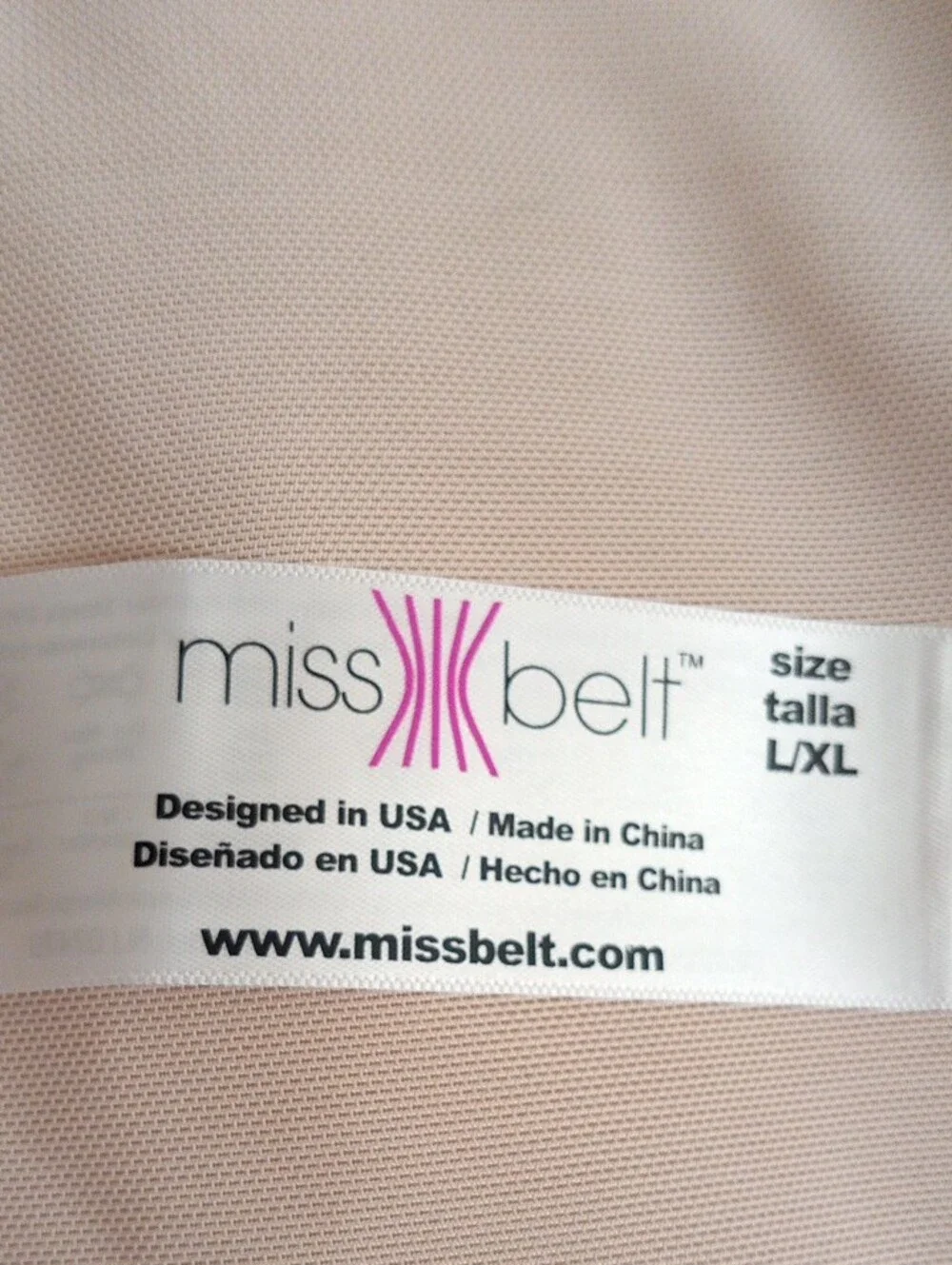 Miss Belt Beige Waist Trainer Support Belt Size L/XL Compression